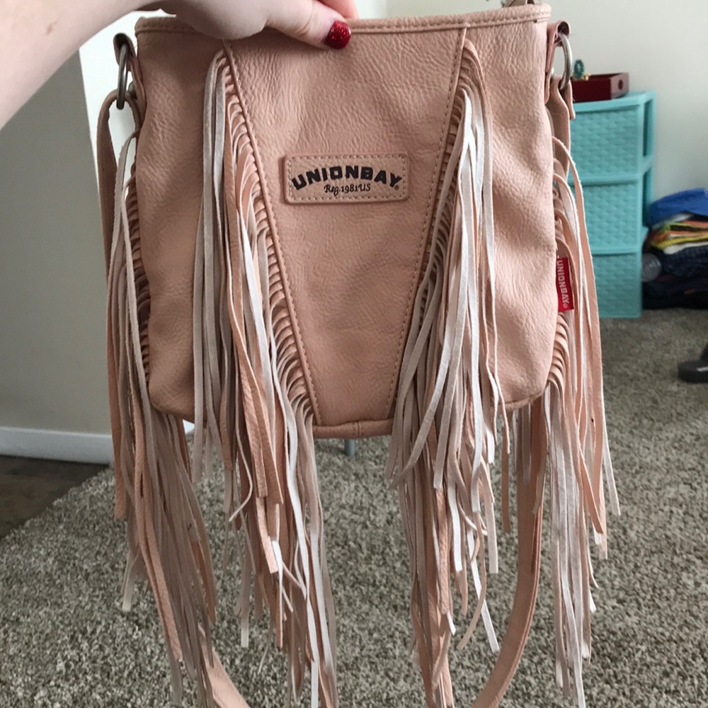 Pink unionbay fringe across the shoulder bag